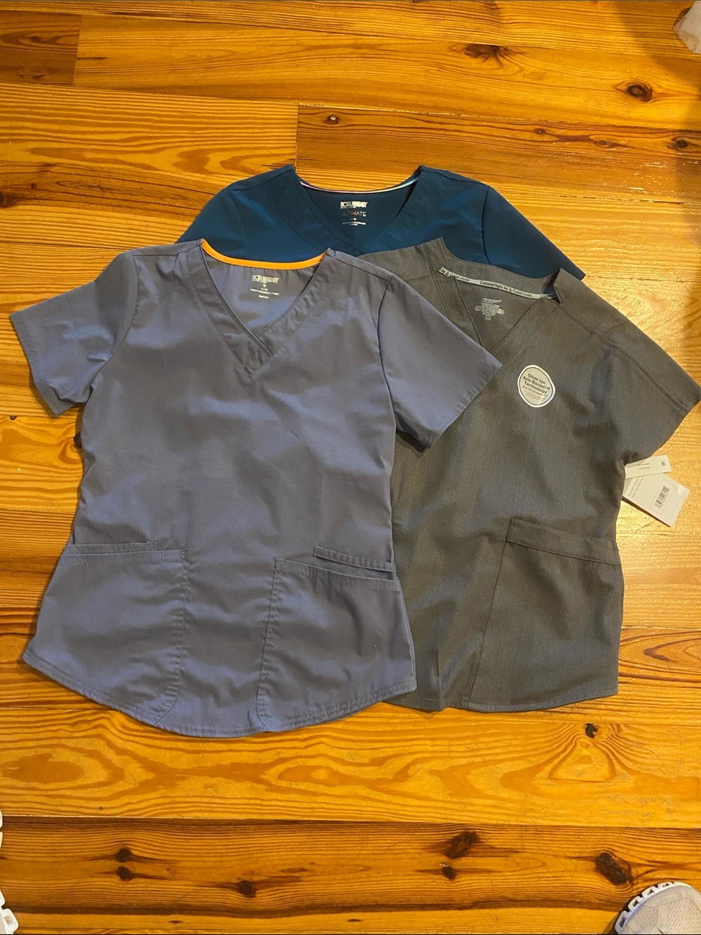 Bundle of 3 Short-Sleeve Medical Tops - Blue, Gray, Dark Teal